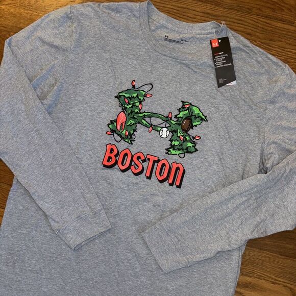 NWT Boston Under Armour Christmas‎ Holiday Mens Large Heat Gear Long Sleeve - Picture 1 of 6